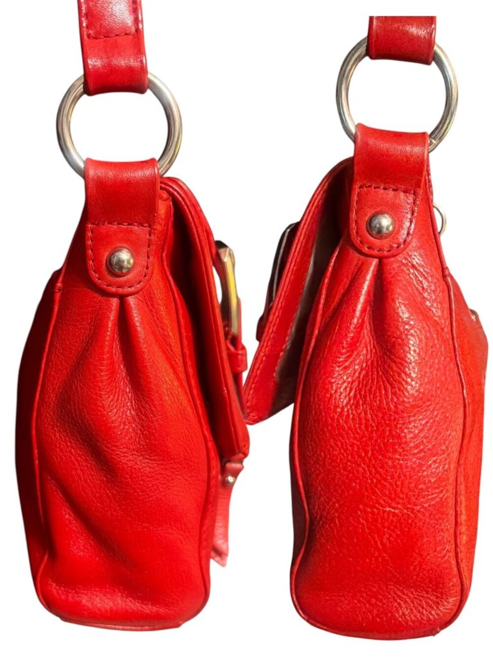 B Makowsky Fold Over Cherry Red Pebbled Leather Crossbody Bag Adjustable Strap - Picture 5 of 11